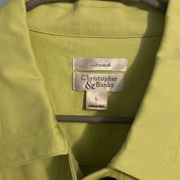 Christopher & Banks Lg Stretch Suit Jacket Funky Buttons 3/4 Sleeve Celery - Picture 2 of 5